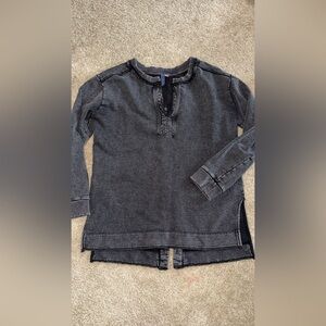 Pilcro Anthropologie Black Washed Thermal Split Back Top Medium